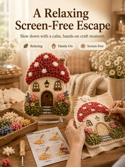 🔥Last Day 48% OFF - ✨🧘Relaxing & Beginner-Friendly-✨Whimsical Village 3D Fabric Poke Art Kit