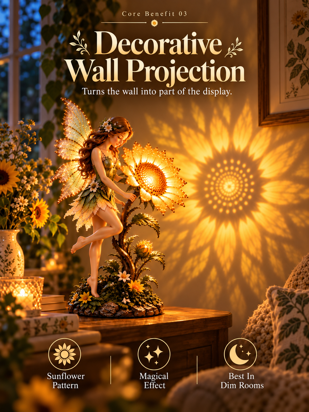 🧚 Enchanted Sunflower Fairy Lamp – Warm Glow Fantasy Table Decor