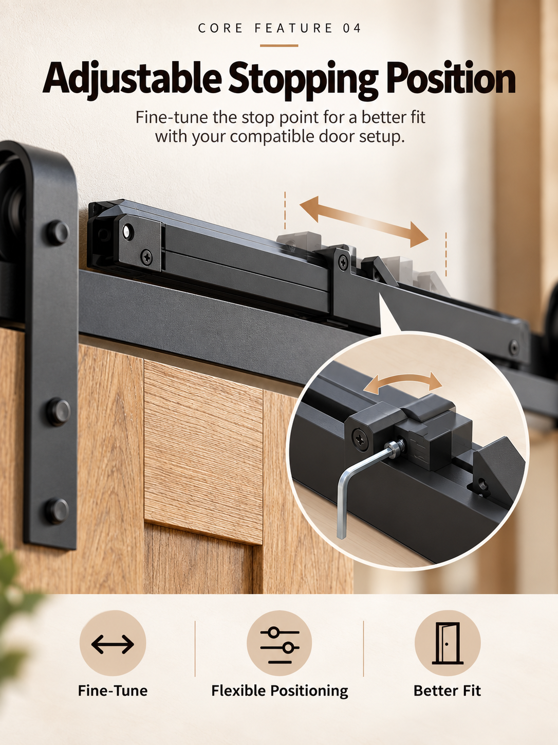 🚪 Barn Door Soft Close Kit – Hidden Anti-Slam Damper Hardware for 88–132 lb Flat Track Sliding Doors
