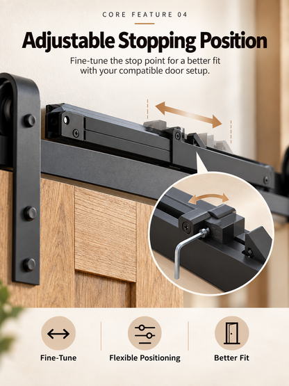 🚪 Barn Door Soft Close Kit – Hidden Anti-Slam Damper Hardware for 88–132 lb Flat Track Sliding Doors