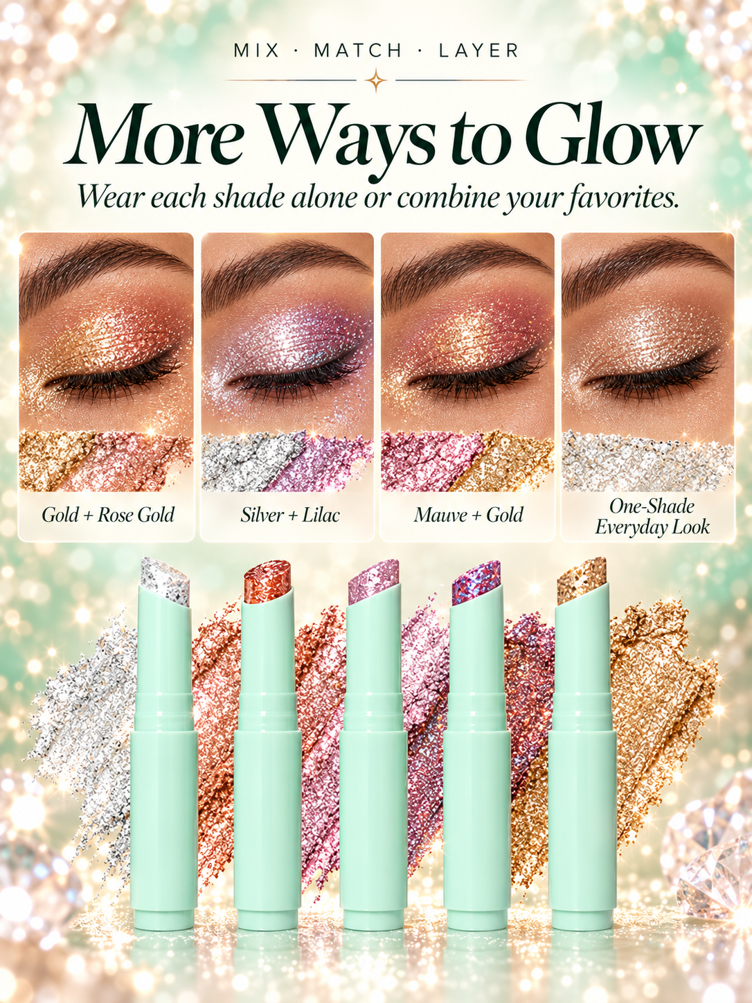 ✨ 5-Piece Glitter Eyeshadow Stick Set – High-Shine Shimmer Makeup