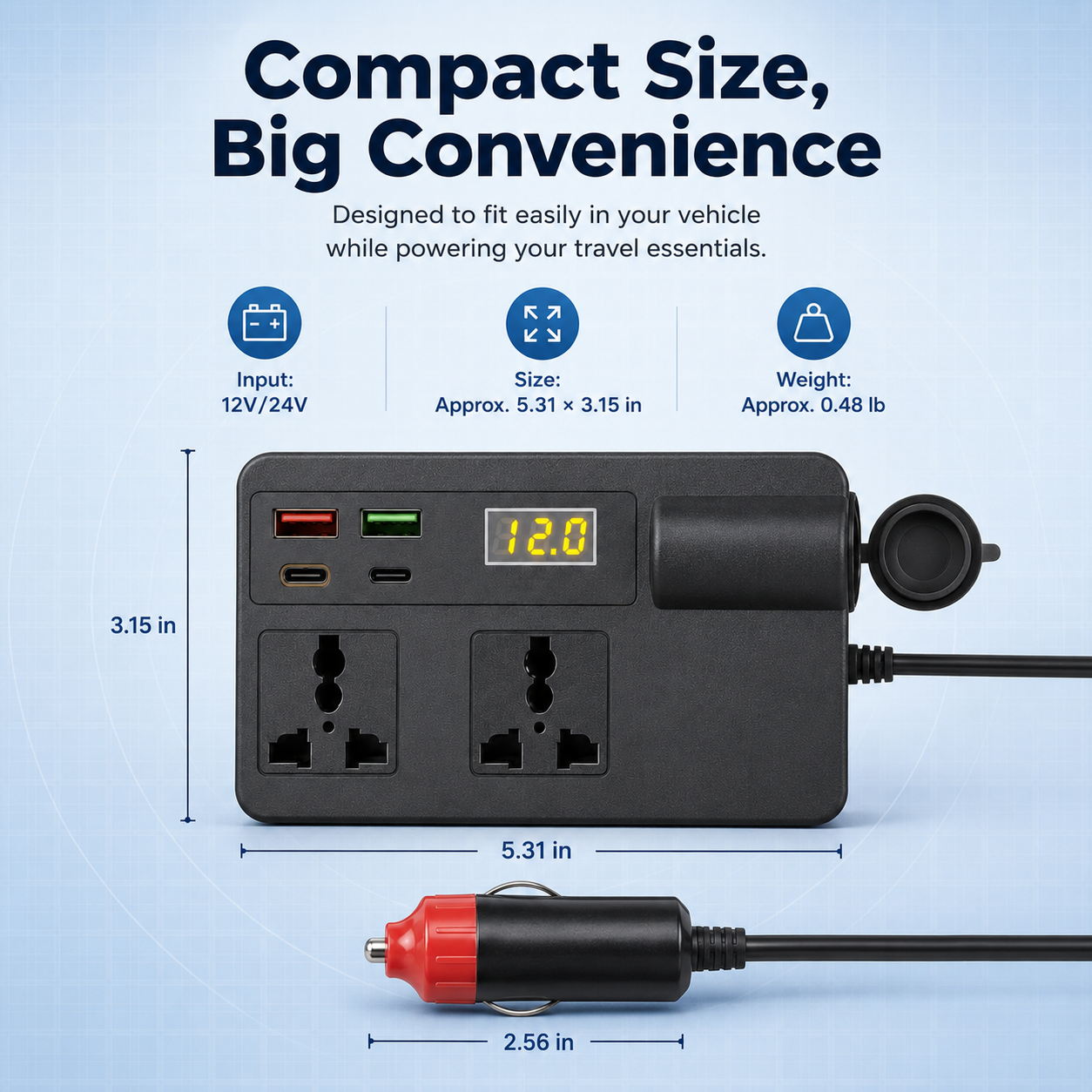 ⚡ Portable Car Power Inverter – Turn Your Vehicle Into a Mobile Power Station | QC3.0 Fast Charging & USB Power Supply