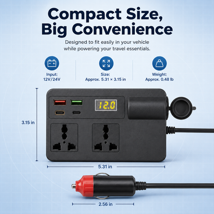 ⚡ Portable Car Power Inverter – Turn Your Vehicle Into a Mobile Power Station | QC3.0 Fast Charging & USB Power Supply