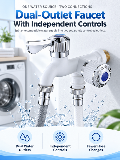 💧 Dual-Outlet Faucet – Two Independent Water Connections for Laundry, Garden & Everyday Cleaning