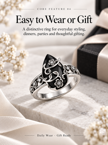 🌸 Vintage Boho Floral Gem Ring – Elegant Silver-Tone Women’s Statement Jewelry