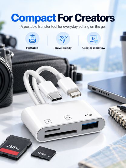 📸 Dual-Cable SD/TF Card Reader & USB OTG Adapter – Type-C Multiport Hub