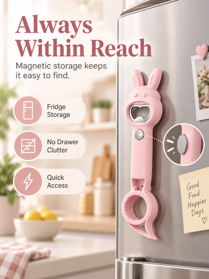 🐰 5-in-1 Magnetic Rabbit Kitchen Opener – Jar, Bottle, Can & Wine Helper