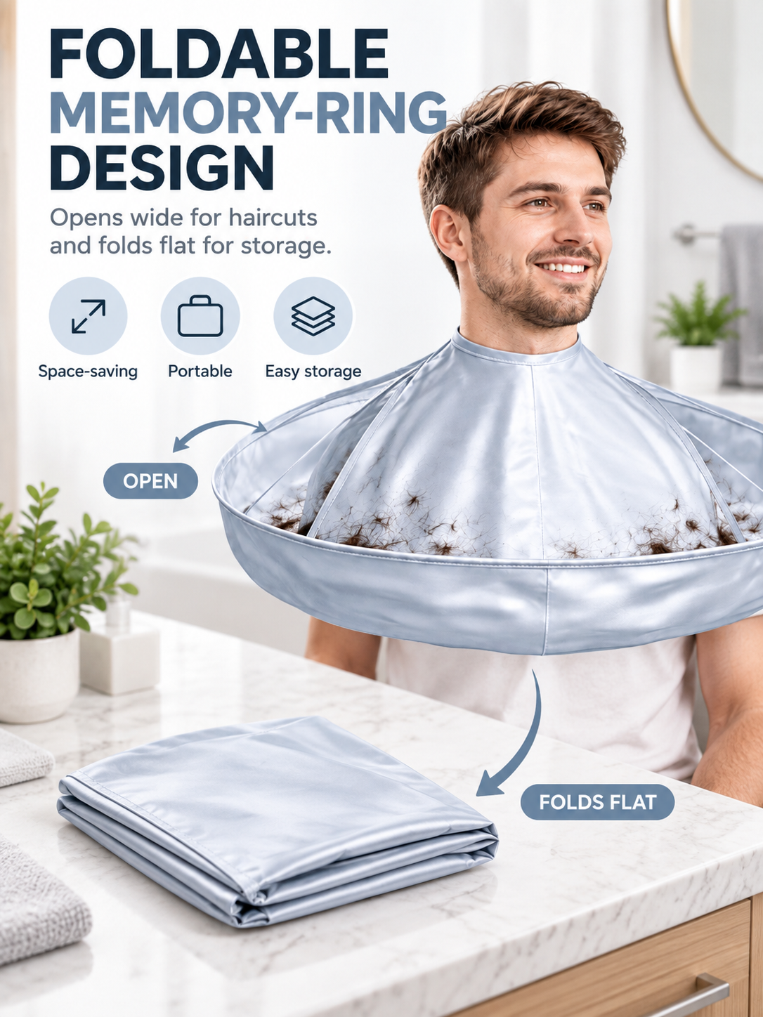 ✂️ Haircut Cape with Catcher – Adjustable Hair Cutting Umbrella for Home & Salon