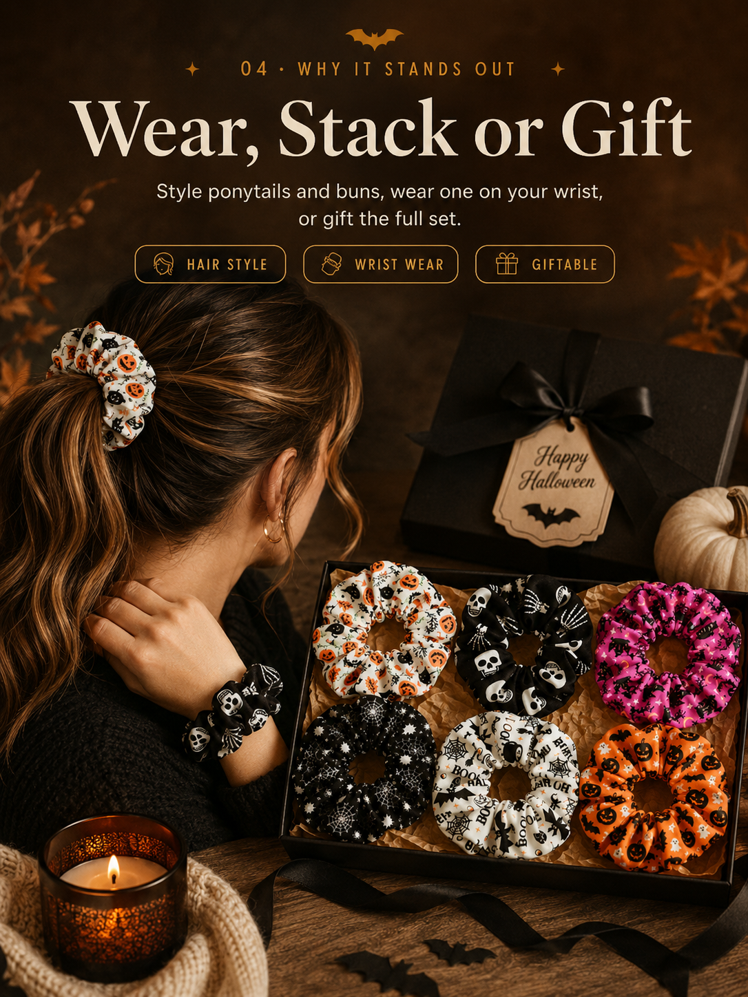 🎃 Hand-Illustrated Halloween Scrunchie Collection