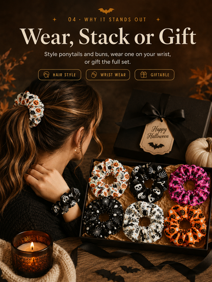 🎃 Hand-Illustrated Halloween Scrunchie Collection