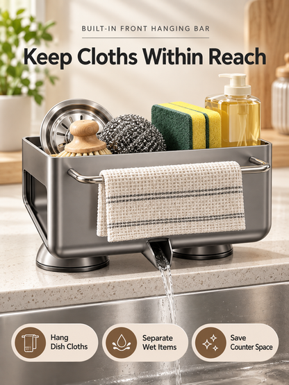 🧽 Auto-Draining Sink Sponge Holder – No-Drill Suction Cup Kitchen Organizer