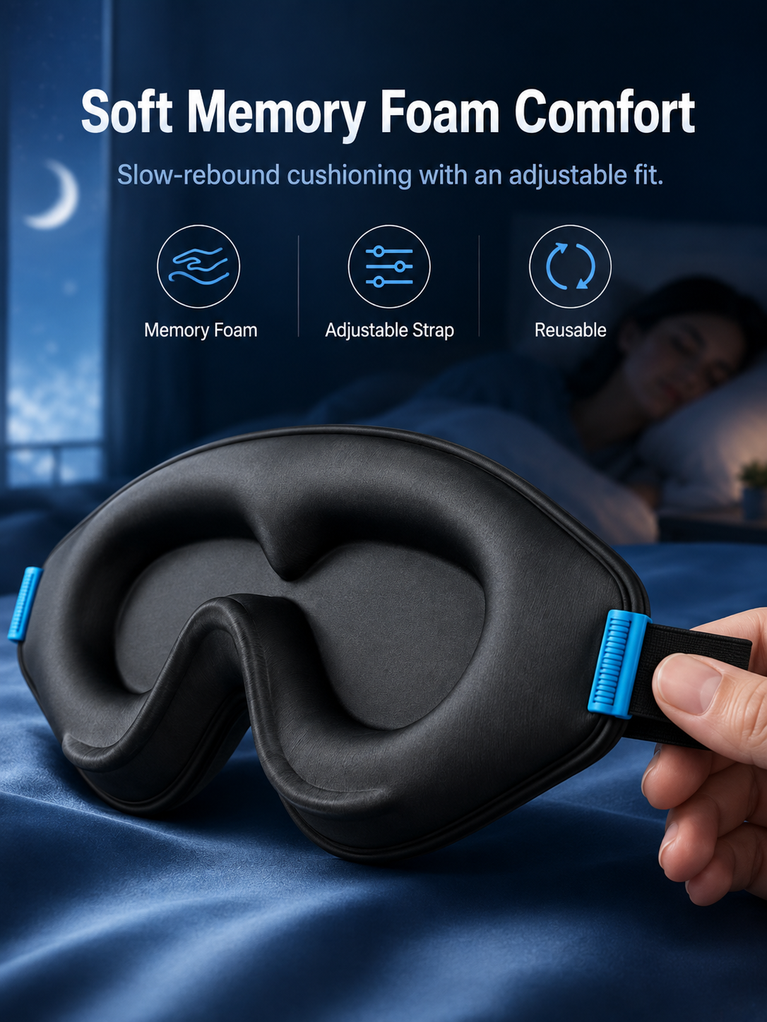 😴 3D Zero-Pressure Blackout Sleep Mask – Lash-Friendly Contoured Memory Foam Eye Mask