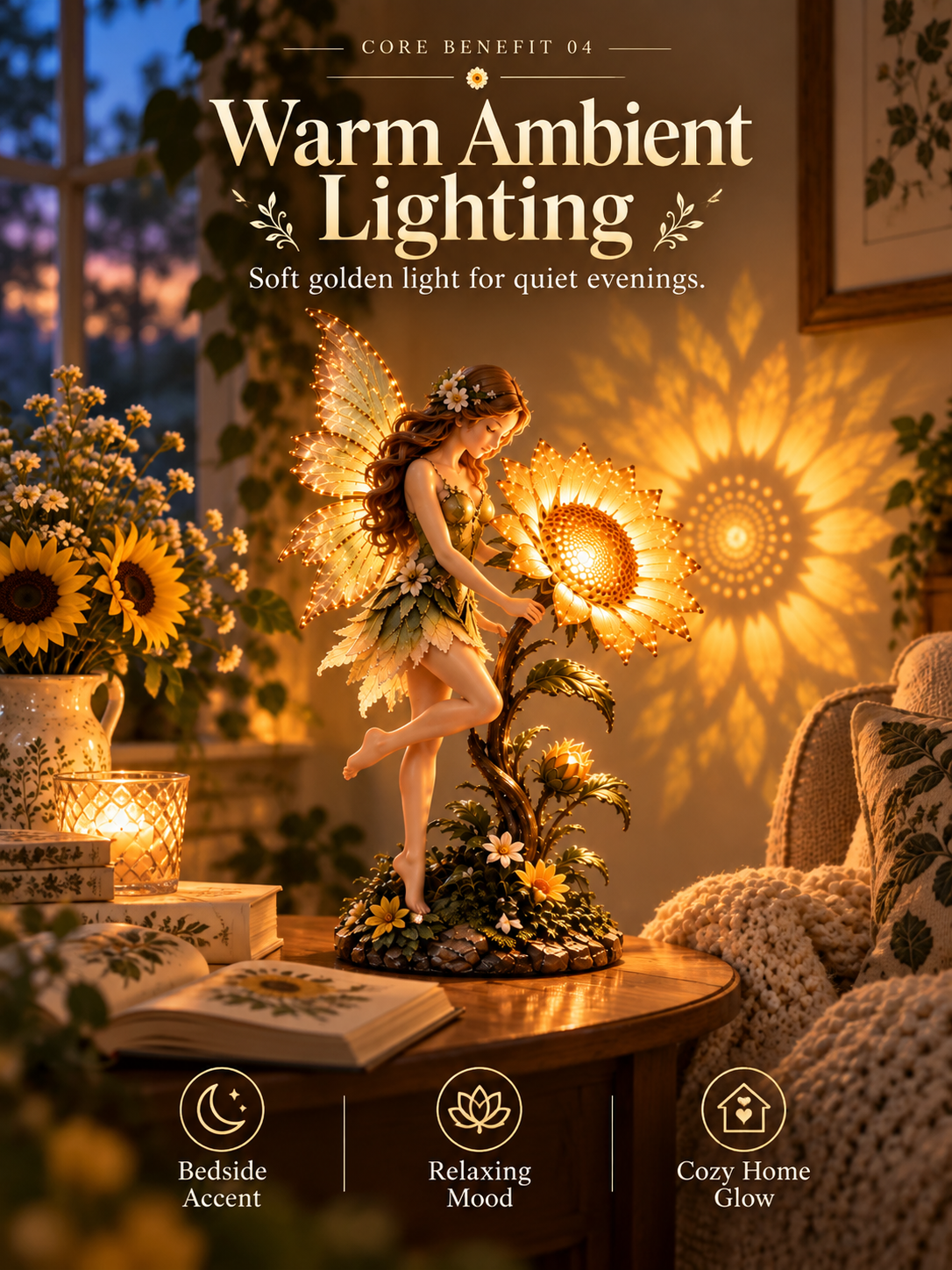 🧚 Enchanted Sunflower Fairy Lamp – Warm Glow Fantasy Table Decor