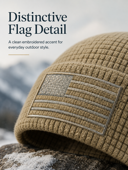 American Flag Embroidery Waffle Watch Cap