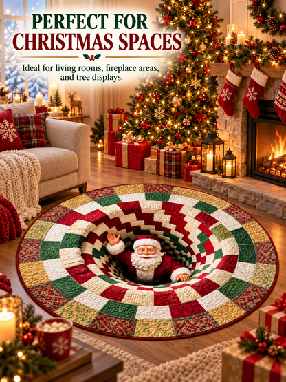 🎄 3D Christmas Optical Illusion Round Rug – Festive Crystal Velvet Holiday Floor Mat