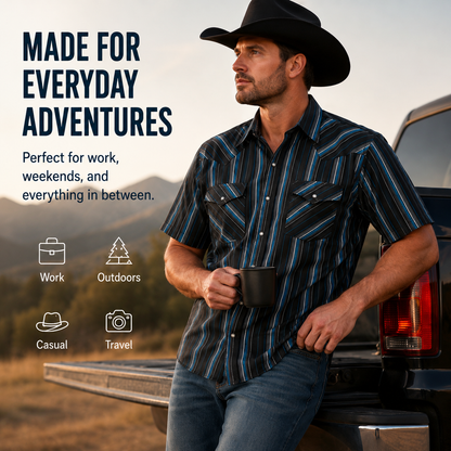 Men’s Striped Western Snap Shirt – Short Sleeve Workwear
