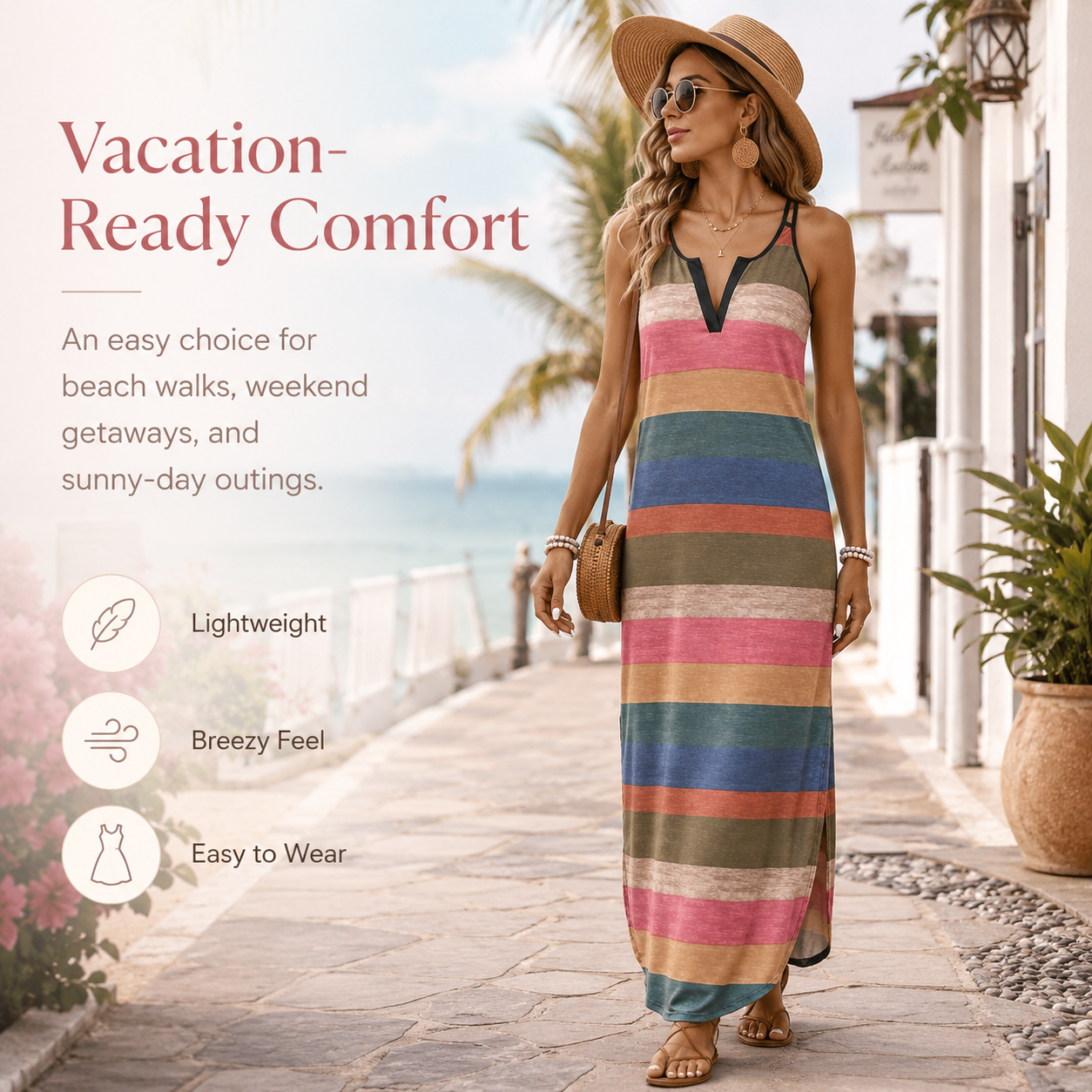 👗Colorful Striped Maxi Dress