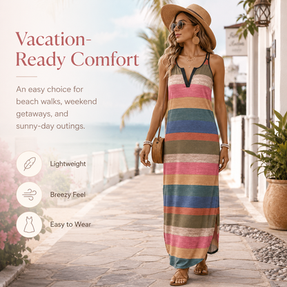👗Colorful Striped Maxi Dress