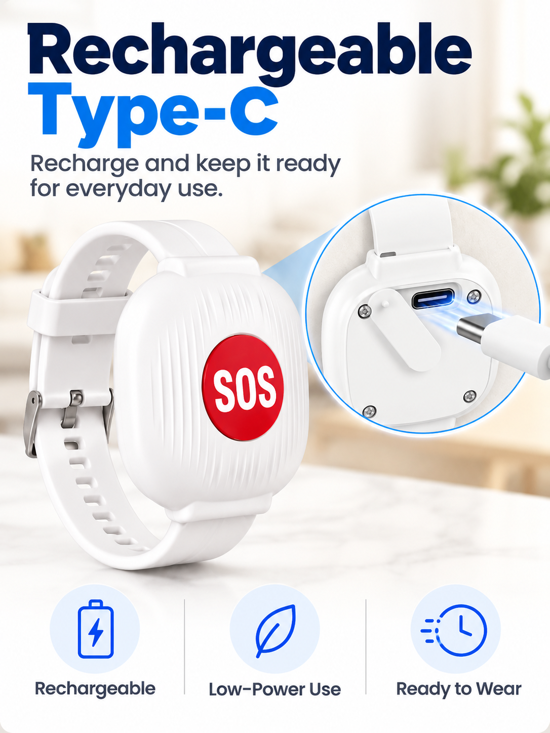 🚨 One-Touch WiFi SOS Alert Bracelet – Instant Family App Notifications, IP67 Water Resistance & Rechargeable Design
