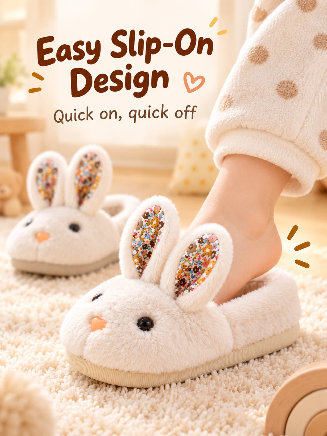 🐰 Cozy 3D Bunny Plush Slippers for Kids – Soft Warm Indoor House Shoes