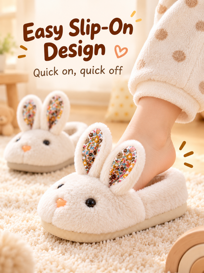 🐰 Cozy 3D Bunny Plush Slippers for Kids – Soft Warm Indoor House Shoes