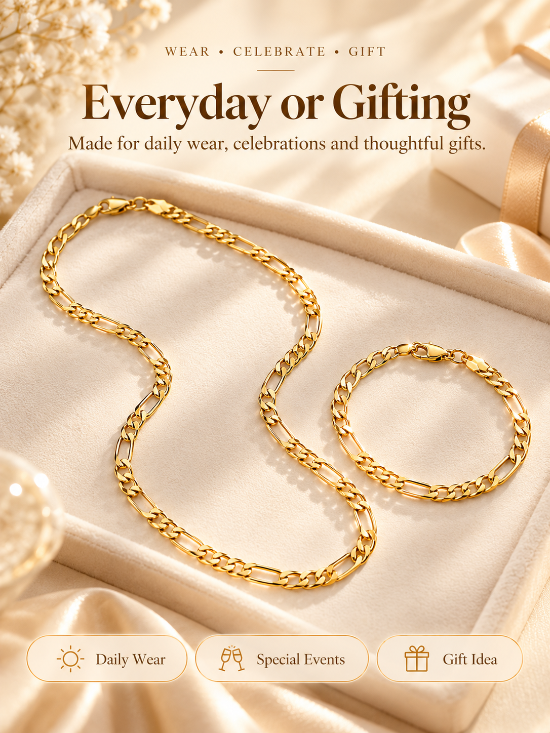 Elegant 2-Piece 18K Gold Jewelry Set – Bracelet & Necklace for Men & Women