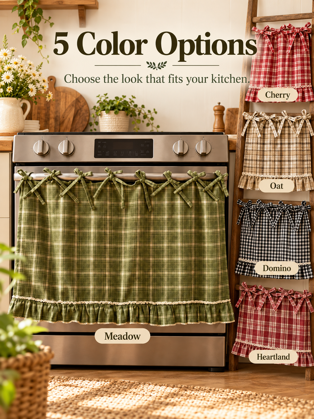 🧺 Handmade Oven Skirts | Farmhouse Kitchen Décor🔒 Heat-Resistant | 🎀 Effortless Install | ✨ Hide Clutter & Elevate Style