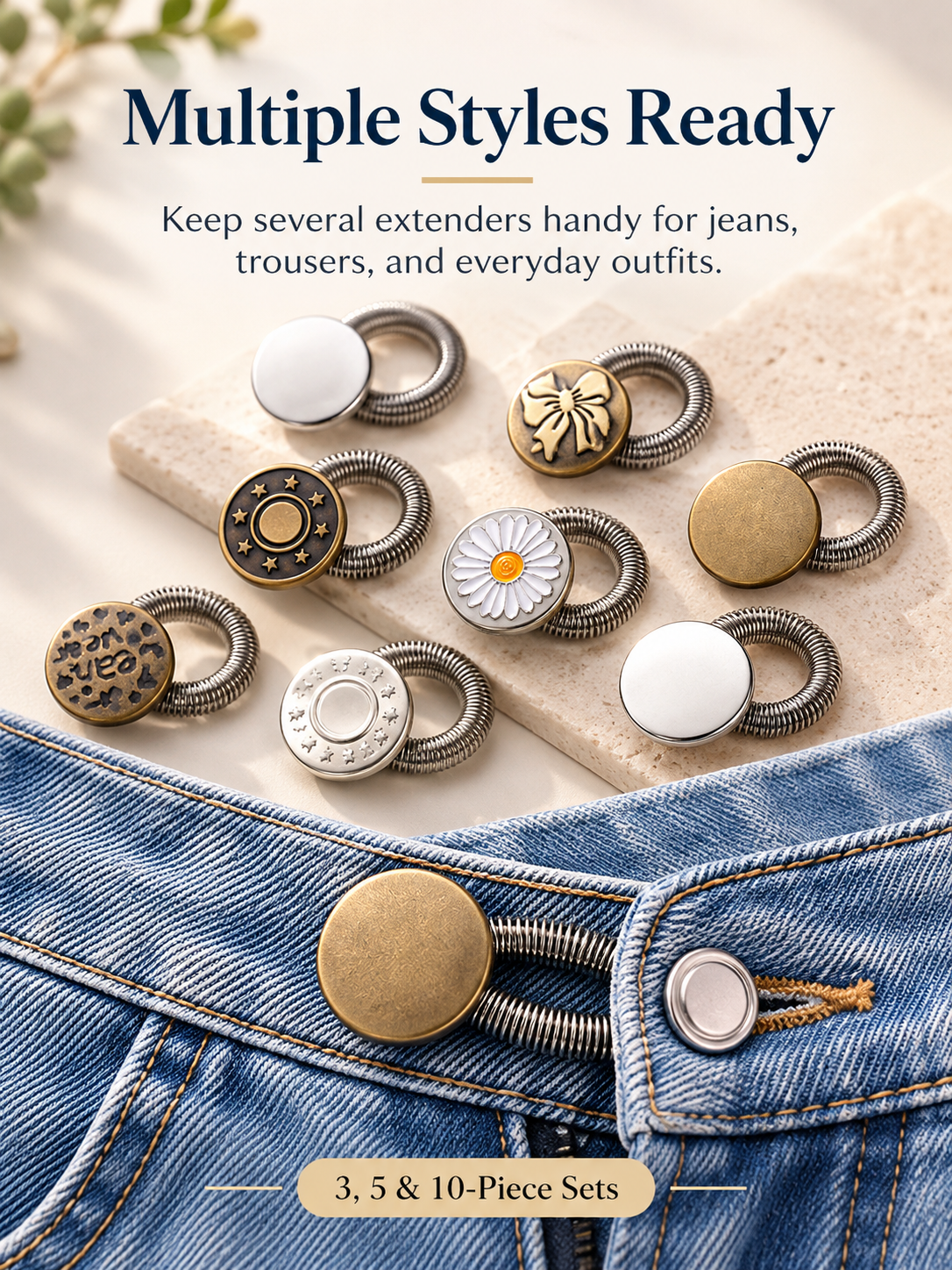 👖 Stretch Waistband Extender – No-Sew Flexible Button for Jeans & Pants