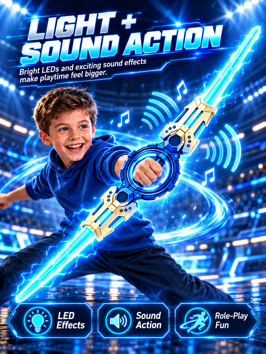 360° Spinning Double-Blade LED Sword | Rechargeable Light-Up Toy