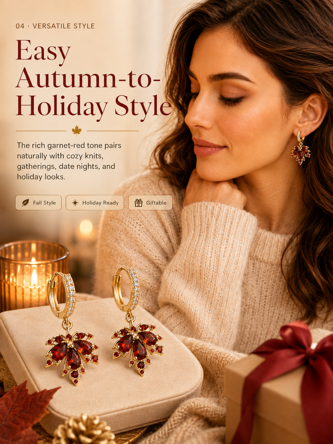 🍁 Autumn Glow: Crystal Maple Leaf Drop Earrings in Gold Finish