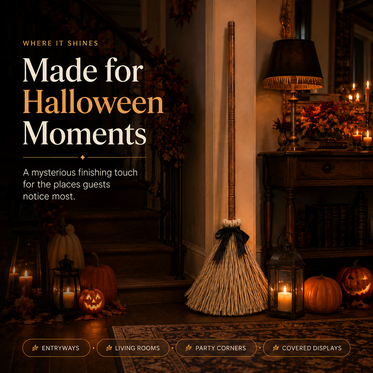 🧹 Animated Witch Broom Halloween Decor