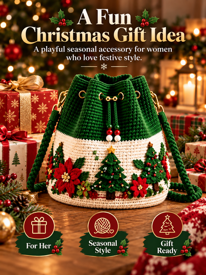 🎄 Christmas Crochet-Style Bucket Bag — Festive Charm for Every Outfit & a Thoughtful Gift for Her 🎁
