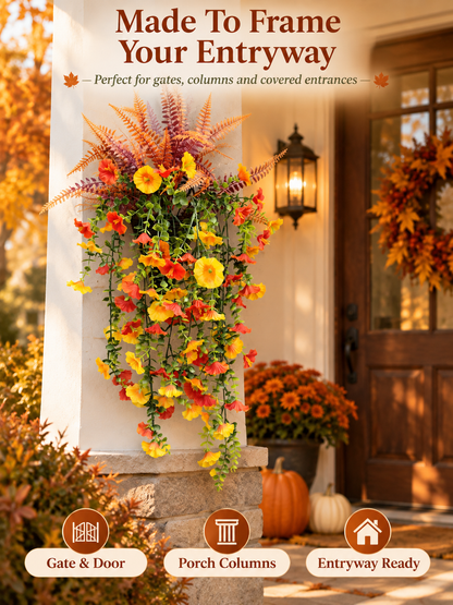 🍂 Cascading Autumn Floral Swag – Lush Fall Porch & Entryway Hanging Décor