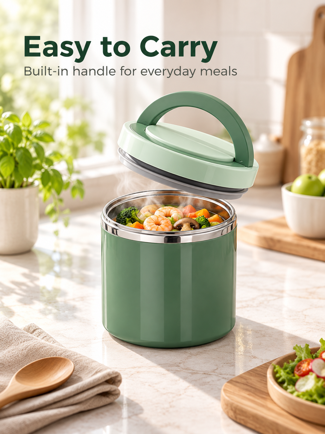 Stainless Steel Insulated Lunch Box with Handle – Leakproof Stackable Food Container for Office, School & Travel
