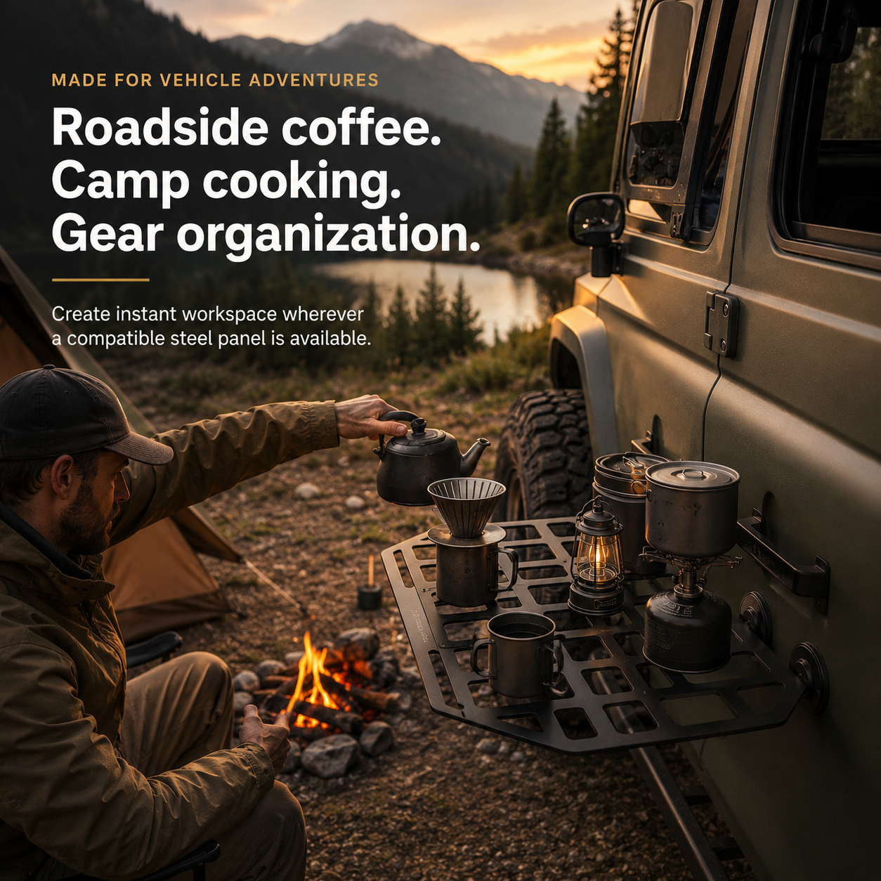 Rugged Magnetic Vehicle Table | Portable Camping Table with Mesh Surface