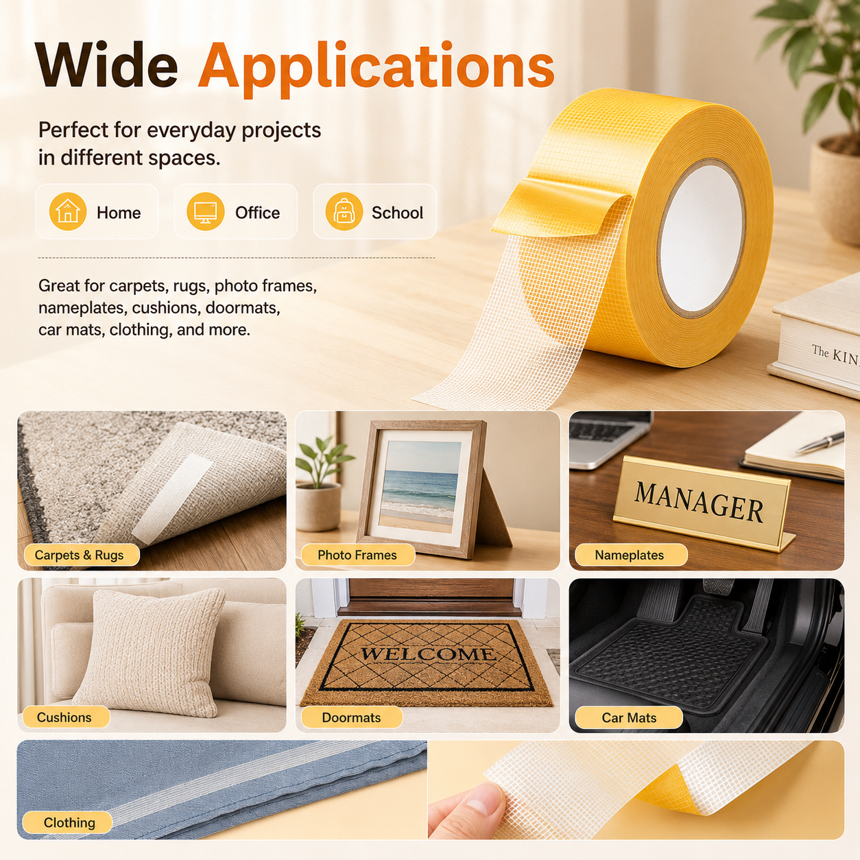 Heavy Duty Double Sided, Strong Adhesive PET Tape, Removable No Residue