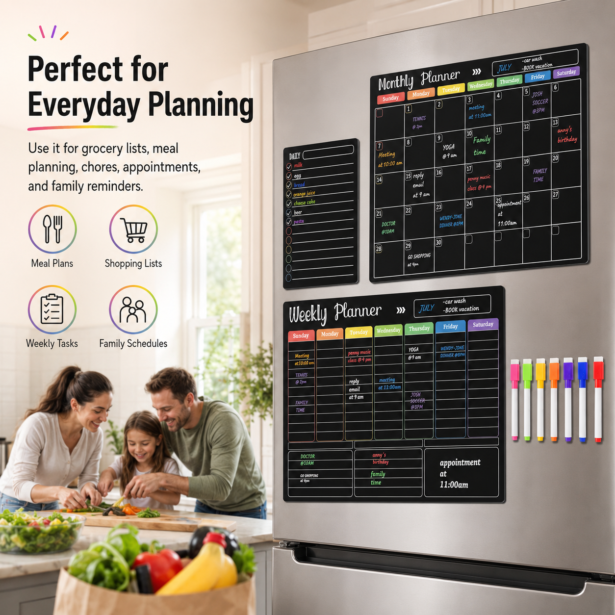 📅 Black Magnetic Dry Erase Boards Set of 3 | Ultimate Fridge Organizer & Planner ✨