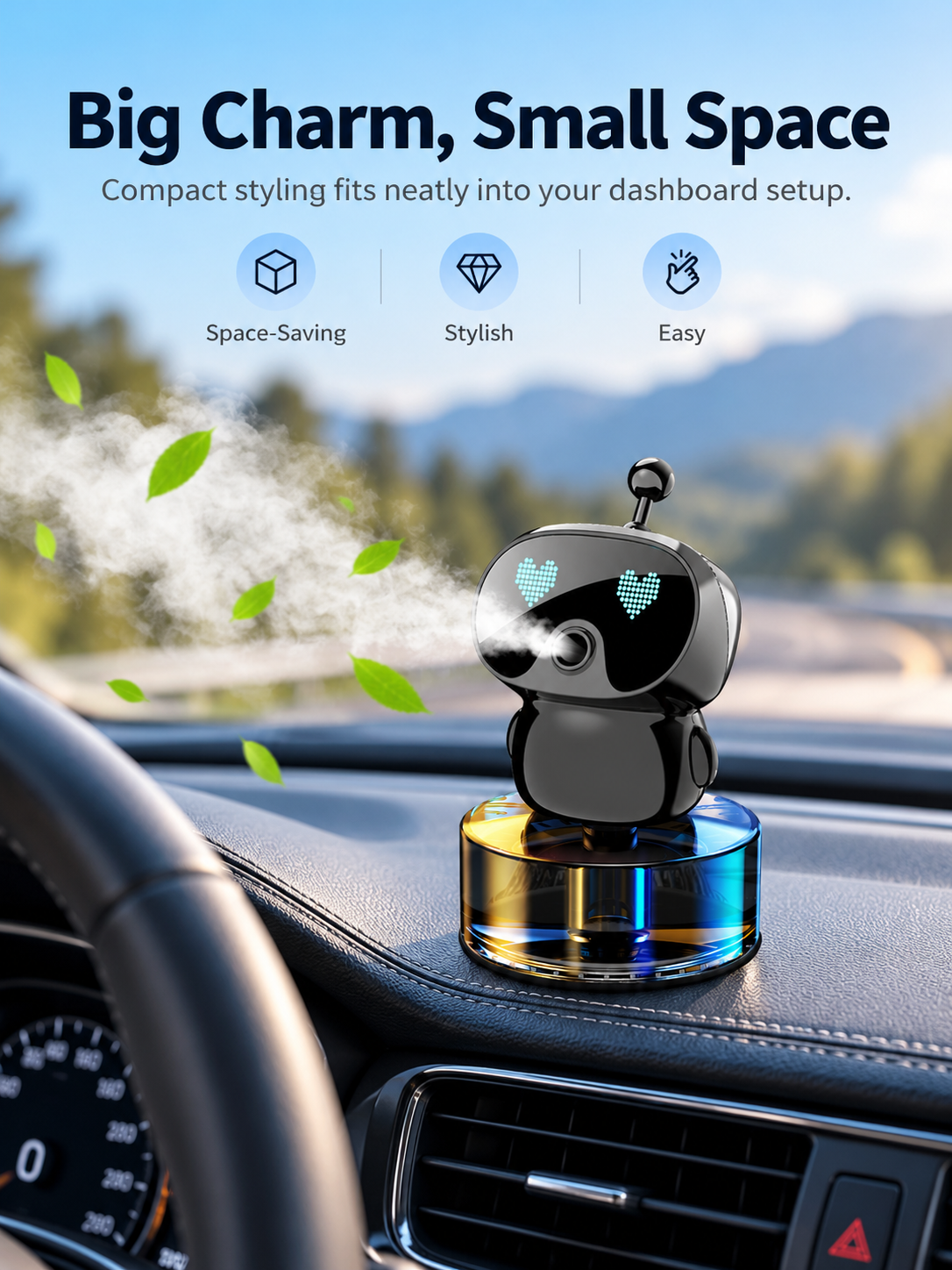 🤖 Smart Car Air Freshener – Rechargeable LED Expression Aroma Diffuser For A Fresh & Fun Drive