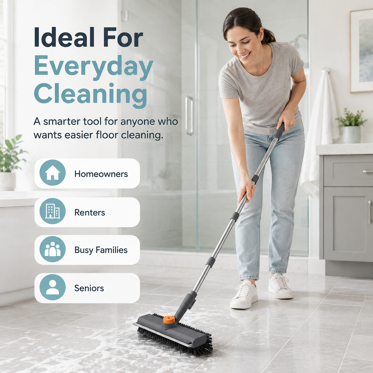 ⚡Hot Sales 49% OFF🔥Floor Scrub Brush Bathtub Brush with Long Handle 3 in 1