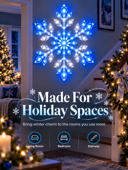 ❄️ Remote-Controlled Snowflake Wall Light Set – Blue & White Christmas Décor