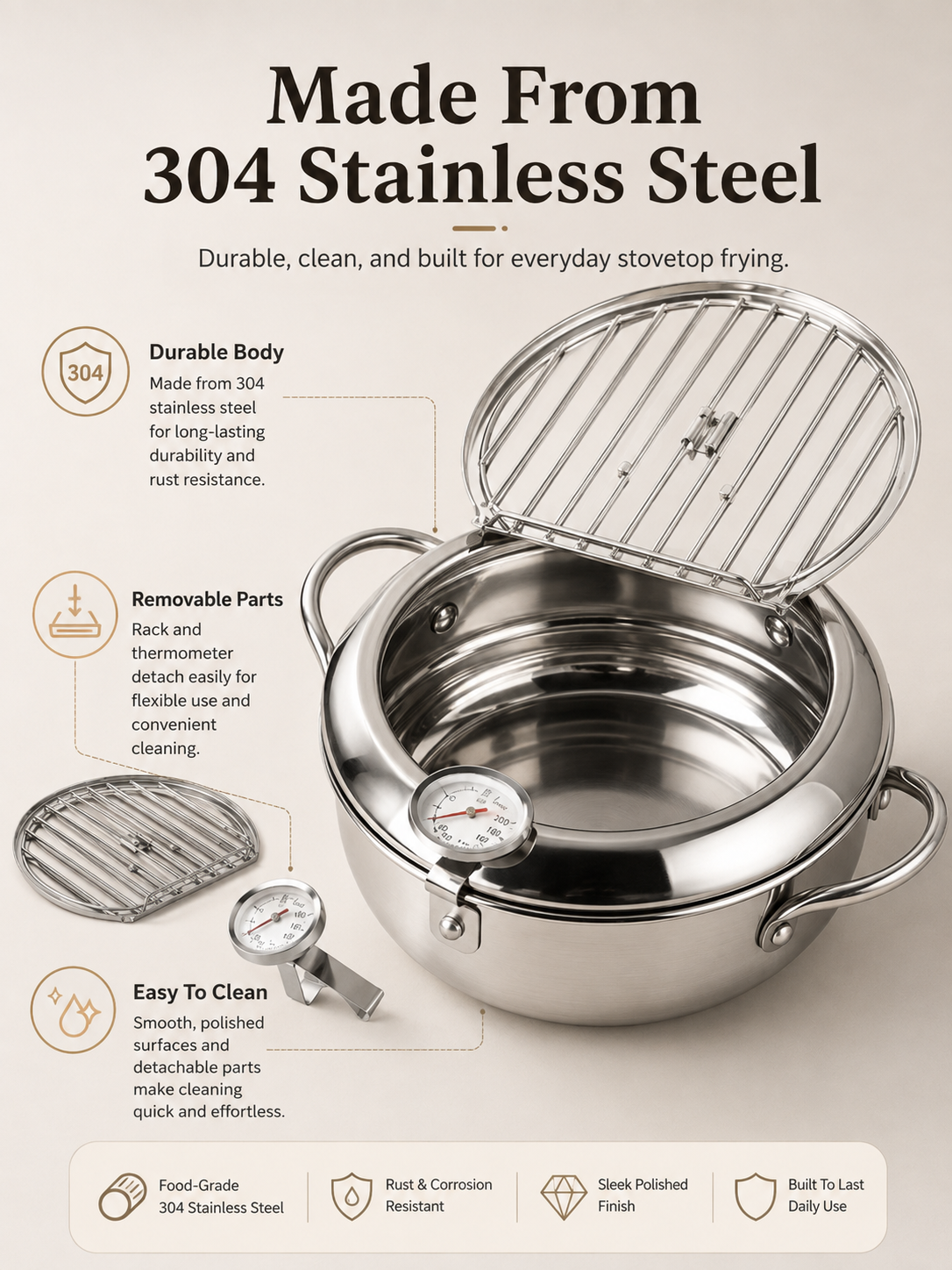 🔥304 Stainless Steel Deep Fryer Pot
