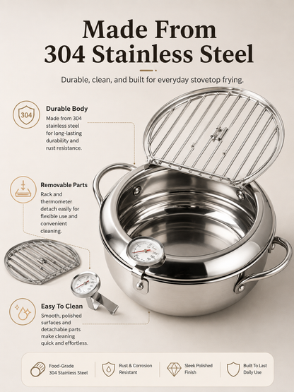 🔥304 Stainless Steel Deep Fryer Pot