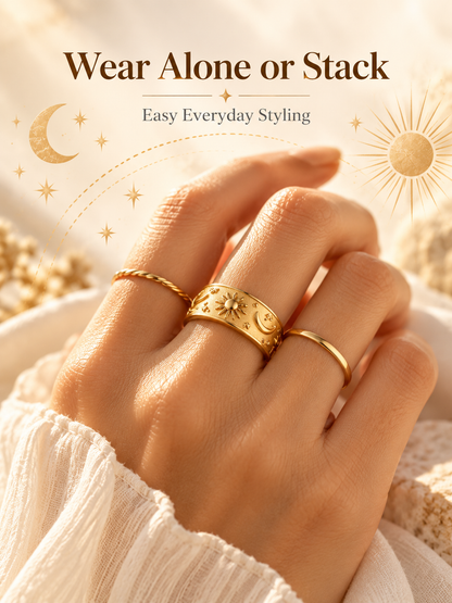 💍Sun‑Moon‑Star Embossed Rotating Spinner Ring Collection