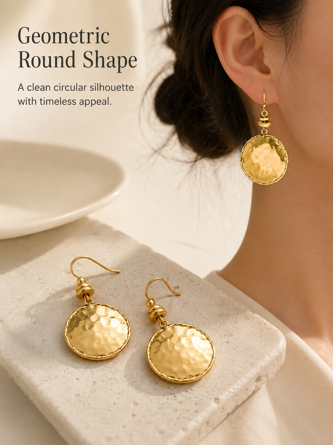 💫Vintage Hammered Metal Drop Earrings– Lightweight Geometric Statement Jewellery ✨