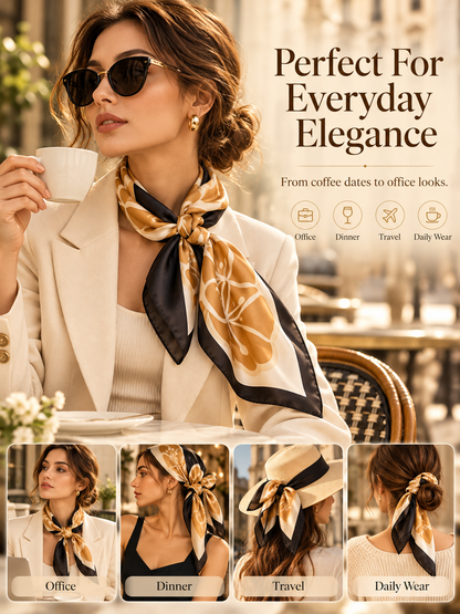 ✨ Satin Square Neck Scarf – Elegant Black & Champagne Fashion Accessory