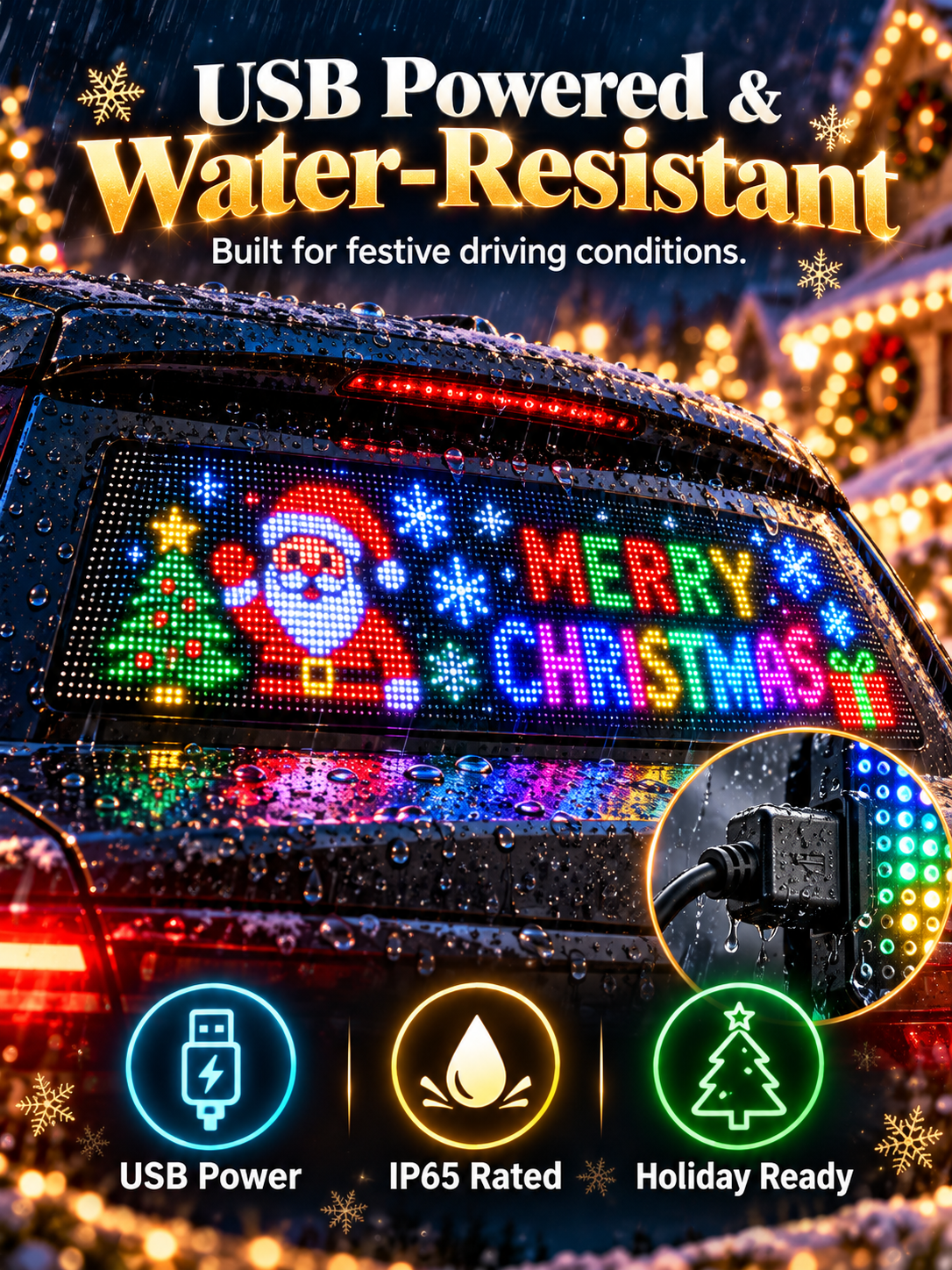🎄 Christmas LED Car Rear Window Display – App-Controlled Flexible Pixel Screen