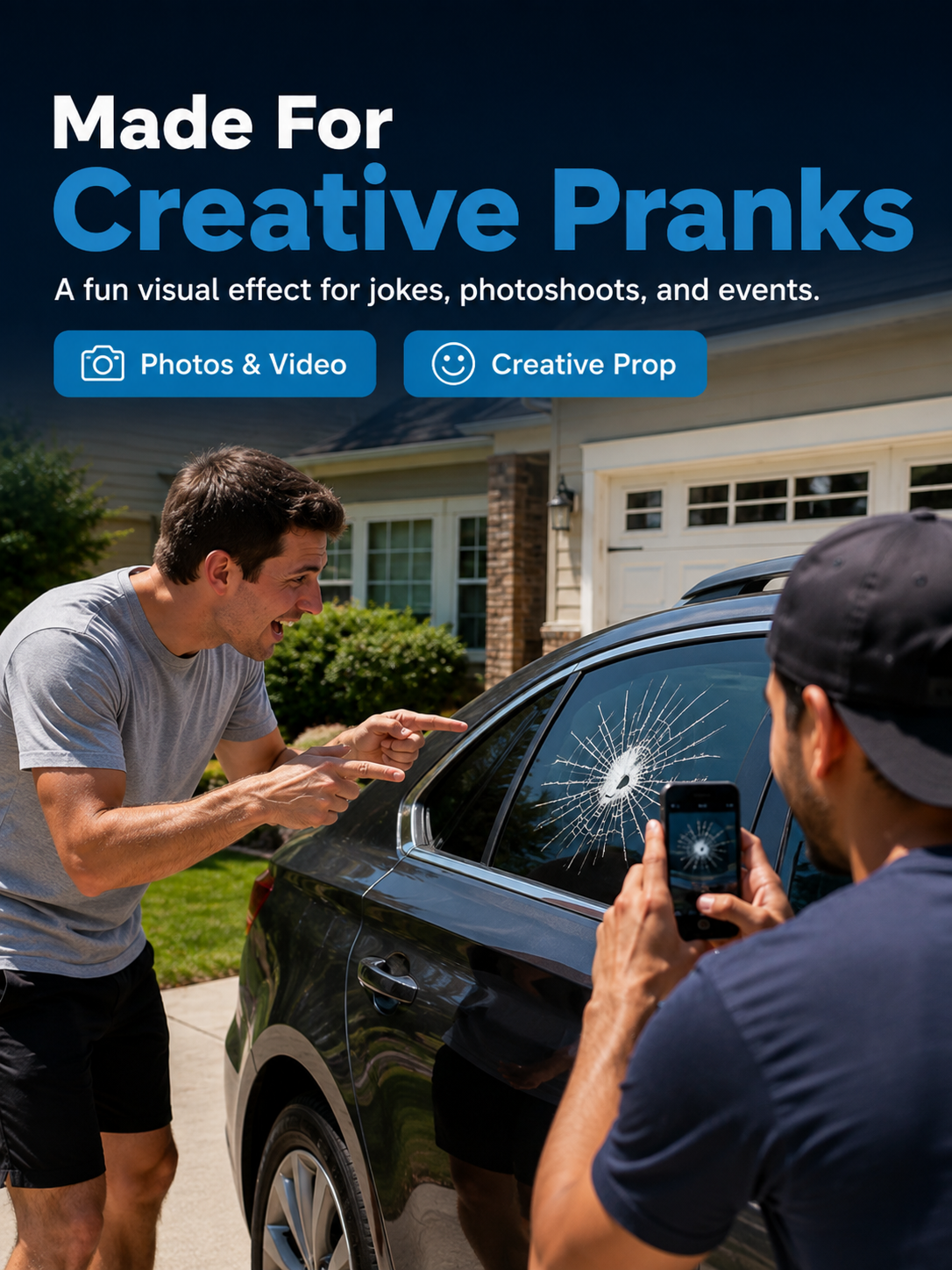 💥 3D Car Window Shatter Prank Decal