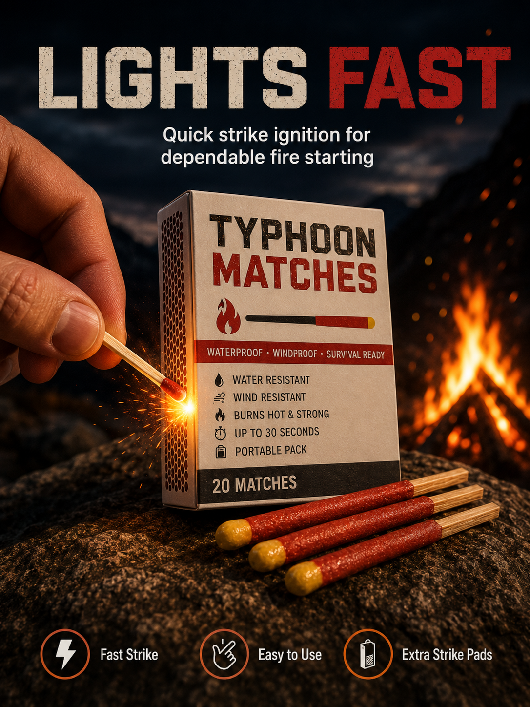 🔥 Stormproof Matches – Windproof Outdoor Emergency Fire Starter