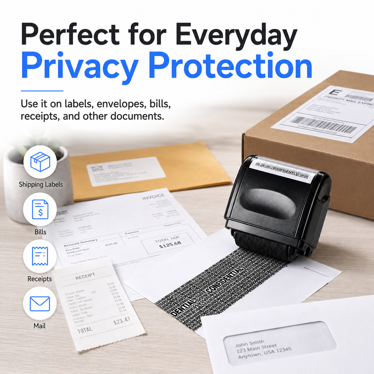 🔥HOT SALE 49% OFF✨Privacy Protection Security Roller Stamp — Address & Billing Info Blocker, Home & Office Mailing Essentials 100m Long-Lasting Roll