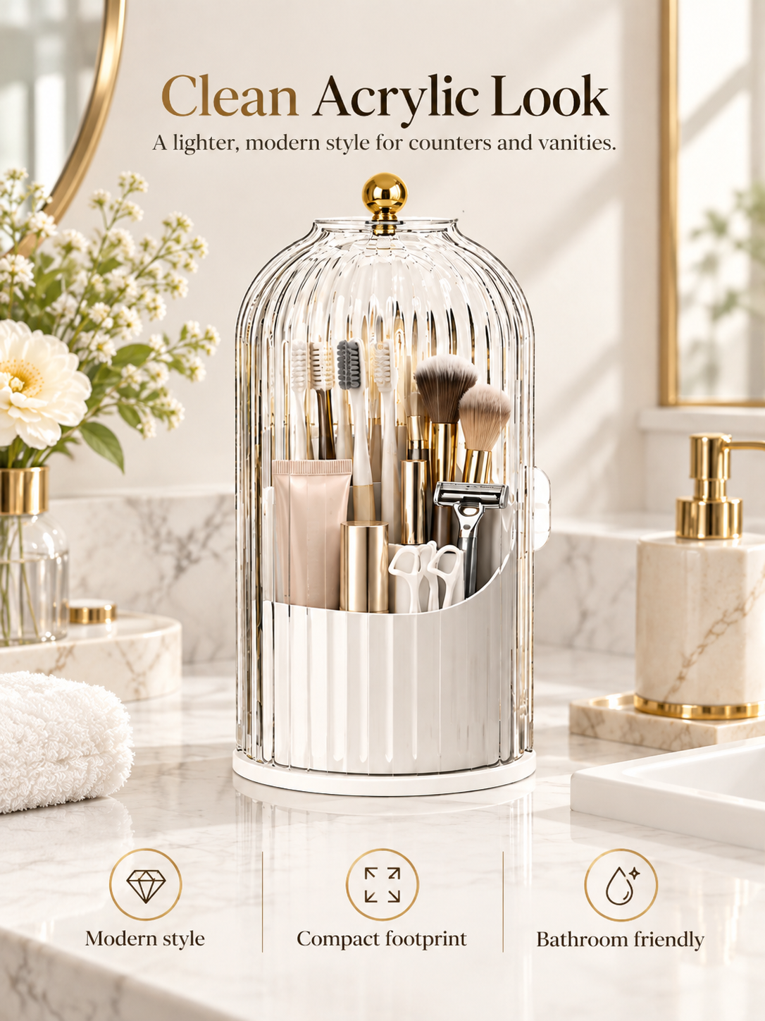 💄 360° Rotating Makeup Brush Organizer – Dustproof Covered Cosmetic Storage Holder